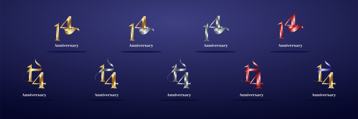 Luxury Logo 14th, 14th Elegant years happy anniversary, Creative design template for celebration, birthday, greeting and invitation. Gold color