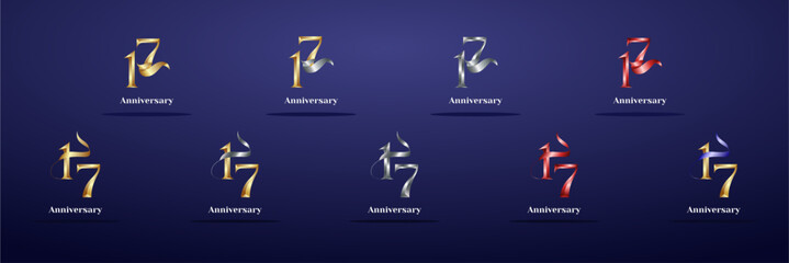 Luxury Logo 17th, 17th Elegant years happy anniversary, Creative design template for celebration, birthday, greeting and invitation. Gold color