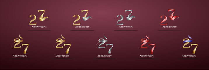 Luxury Logo 27th, 27th Elegant years happy anniversary, Creative design template for celebration, birthday, greeting and invitation. Gold color