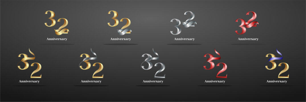 Luxury Logo 32th, 32th Elegant years happy anniversary, Creative design template for celebration, birthday, greeting and invitation. Gold color