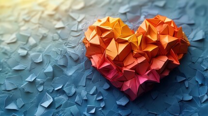 Colorful low-poly origami heart, a rainbow color palette