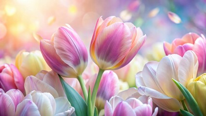 Fototapeta premium Tulip petals in soft pastel colors of delicate and vibrant spring flowers, tulips, petals, pastel, colors, vibrant, spring