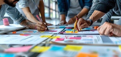 Fototapeta premium Team Brainstorming with Colorful Markers on Documents