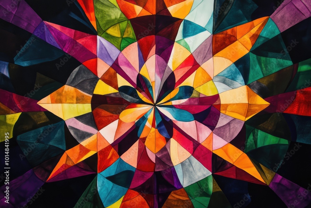 Sticker a vibrant geometric pattern featuring a kaleidoscope of colors and shapes, creating a mesmerizing vi