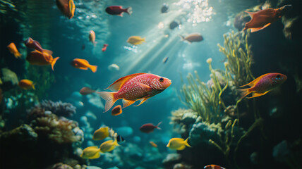 Naklejka premium エキゾチックな水族館の大水槽