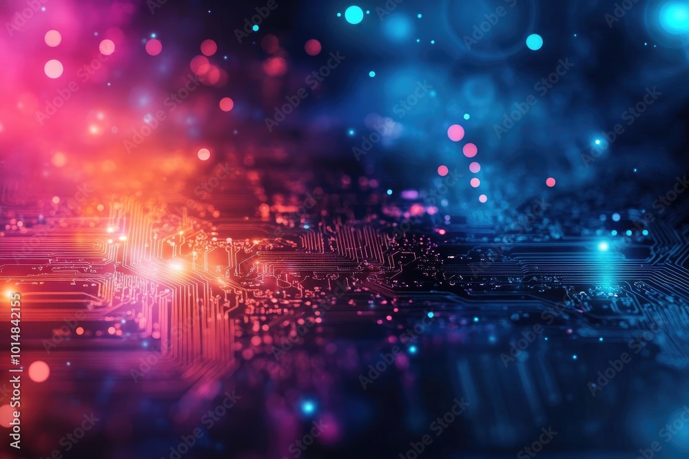 Wall mural abstract digital art with vibrant colors and glowing particles, creating a visual representation of 