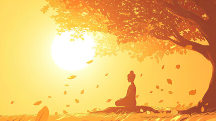 Buddha sitting under the Bodhi tree