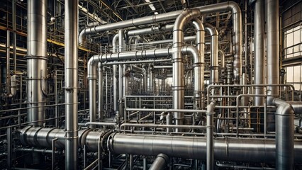 Lots of industry pipelines inside refinery complex