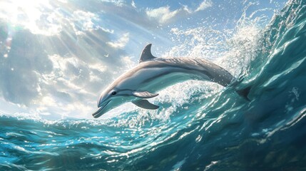 Obraz premium Dolphin Leaping Through Waves