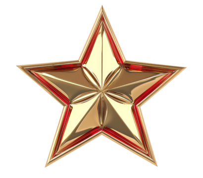 Shiny Three-Dimensional Golden Star with Red Accents Design
