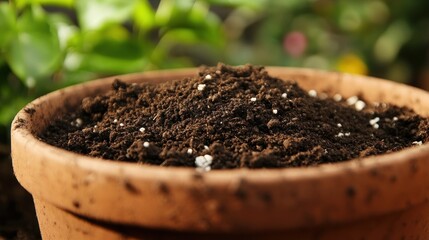 Close-up of a terracotta pot filled with soil