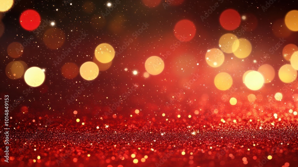 Wall mural christmas xmas background red abstract valentine, red glitter bokeh vintage lights, happy holiday ne