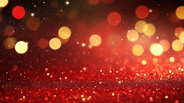 Christmas xmas background red abstract valentine, Red glitter bokeh vintage lights, Happy holiday new year, defocused.