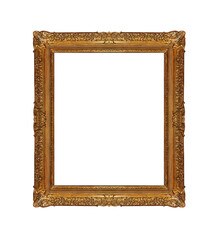 Antique golden picture frame isolated on white background.