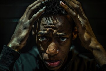 A man is shown with his hands on his head, possibly in frustration or distress