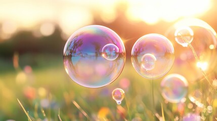 Enchanting Bubble Bliss in a Serene Sunset Meadow