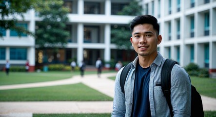 Filipino guy university college student portrait on school campus background