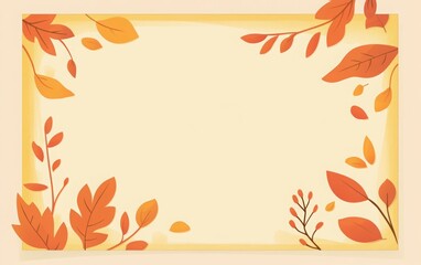 A rectangle of cream-colored paper with an autumn-themed border, featuring leaves in shades of orange and yellow. happy thanksgiving day