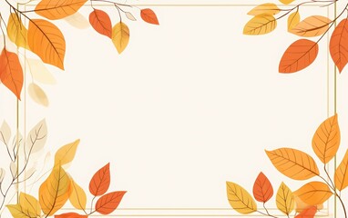 A rectangle of cream-colored paper with an autumn-themed border, featuring leaves in shades of orange and yellow. happy thanksgiving day