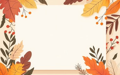 A rectangle of cream-colored paper with an autumn-themed border, featuring leaves in shades of orange and yellow. happy thanksgiving day