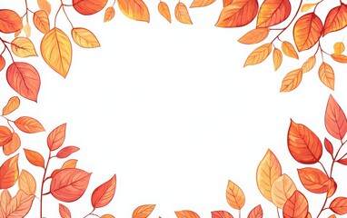 Obraz premium A rectangle of cream-colored paper with an autumn-themed border, featuring leaves in shades of orange and yellow. happy thanksgiving day