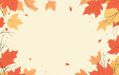 Obraz premium A rectangle of cream-colored paper with an autumn-themed border, featuring leaves in shades of orange and yellow. happy thanksgiving day