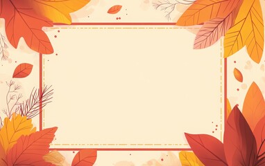 A rectangle of cream-colored paper with an autumn-themed border, featuring leaves in shades of orange and yellow. happy thanksgiving day