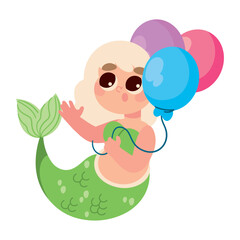 mermaid with birthday balloons