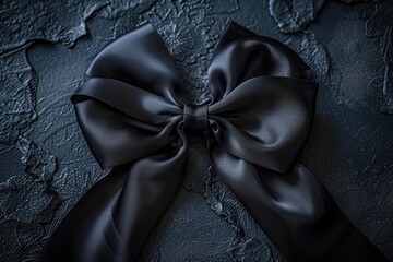 A simple black bow tied to a black background, ideal for use in designs where you want to draw attention to something or add a touch of elegance