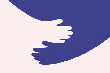 Abstract illustration of hands hugging, embodying care, protection, and togetherness. Suitable for charity events and supportive community services