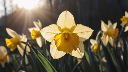 Obraz premium Sunlit Daffodil in Full Bloom with Golden Petals