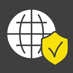 Global shield vector icon on dark background