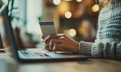 Woman using a phone and laptop.