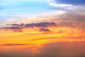 Beautiful , luxury soft gradient orange gold clouds and sunlight on the blue sky perfect for the background, take in everning,Twilight, Large size, high definition landscape photo