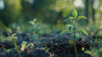 A small plant emerging from the earth