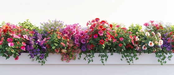 Colorful Geraniums and Petunias on a Bright Balcony