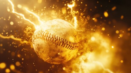 Bright yellow lightning crackling around a baseball, showcasing the thrilling energy of a fierce game.