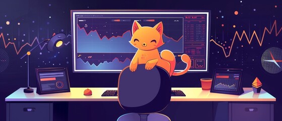 Cat at Trading Desk in Cryptocurrency Market