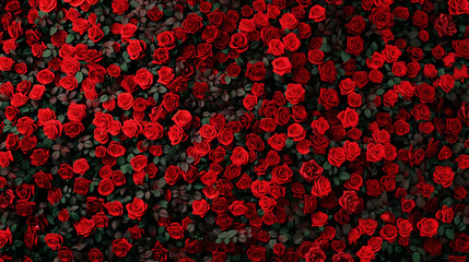 Natural fresh red roses pattern wallpaper top view, red rose flower wall background