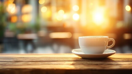 Fototapeta premium Cozy Morning Coffee Break in Sunlit Cafe