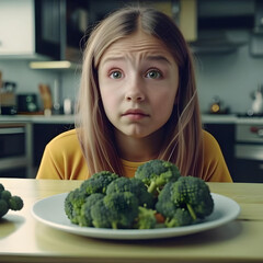 The girl doesn't like broccoli