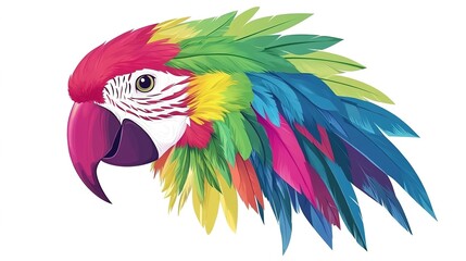 Obraz premium A vibrant parrot head icon featuring colorful feathers, designed with a vector-based approach. This eye-catching icon captures the essence of tropical wildlife, showcasing a beautifully detaile