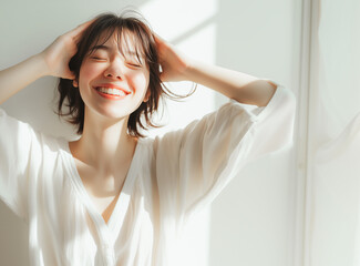 Fototapeta premium 女性の美容イメージ（スキンケア・ヘアケア・ヘッドスパ）