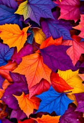 Autumn Leaves Collection in Vibrant Sunset Orange, Deep Purple, and Cobalt Blue with Crisp Textures
