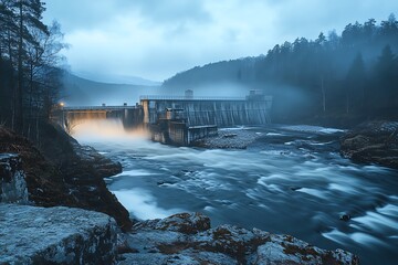 cement dam release water from spring-way
