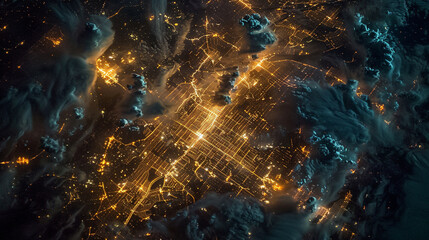 Night city view from space