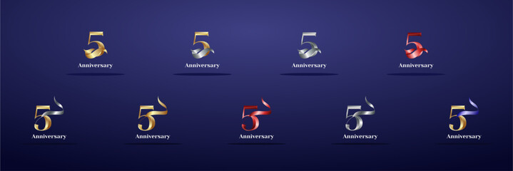 Luxury Logo 5th, 5th Elegant years happy anniversary, Creative design template for celebration, birthday, greeting and invitation. Gold color