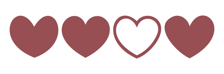 Heart, love, and romance icons for Valentine's Day. Artistic red heart symbols. Editable red heart vector illustrations