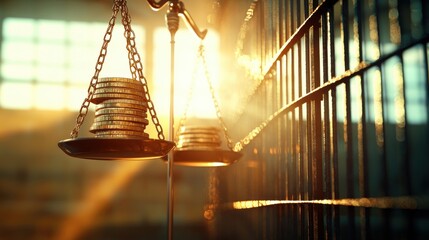 Balancing Justice: Wealth vs. Consequences in Dimly Lit Courtroom Scene