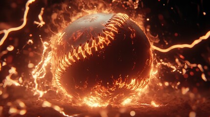 Intense red lightning bolts surrounding a baseball, showcasing the fierce competition in the sport.